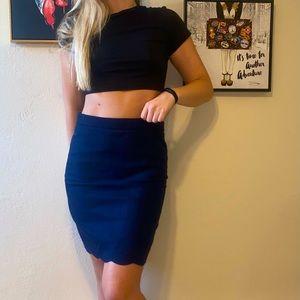 J. Crew Navy Scalloped Pencil Skirt